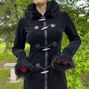 Rare Vintage Tripp NYC Velvet Hooded Fur Trim Jacket/Coat